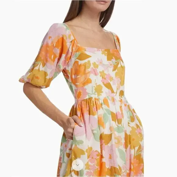 MILLE Manon Floral Cotton Tiered Maxi Dress Puff Sleeve Smocked Tuckernuck - Picture 5 of 15